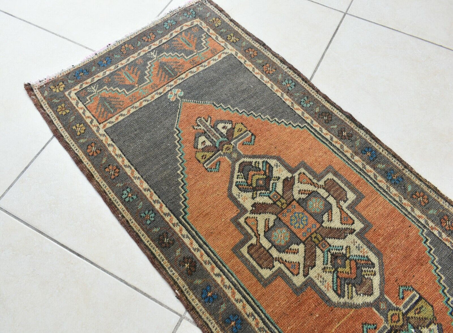 Oushak Runner 4.1x1.7 ft Vintage Turkish Rug Small Runner Anatolian Rug Y53