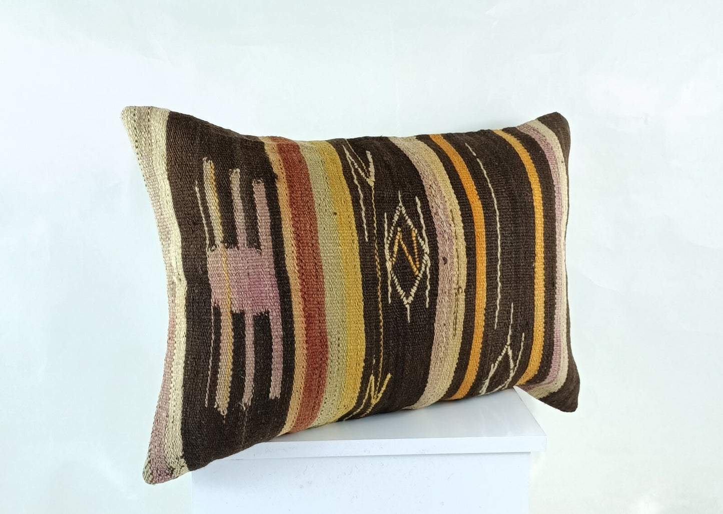 Oriental Ottoman Lumbar Pillow Cover 16x24 Handknotted Turkish Rug Cushion E1254