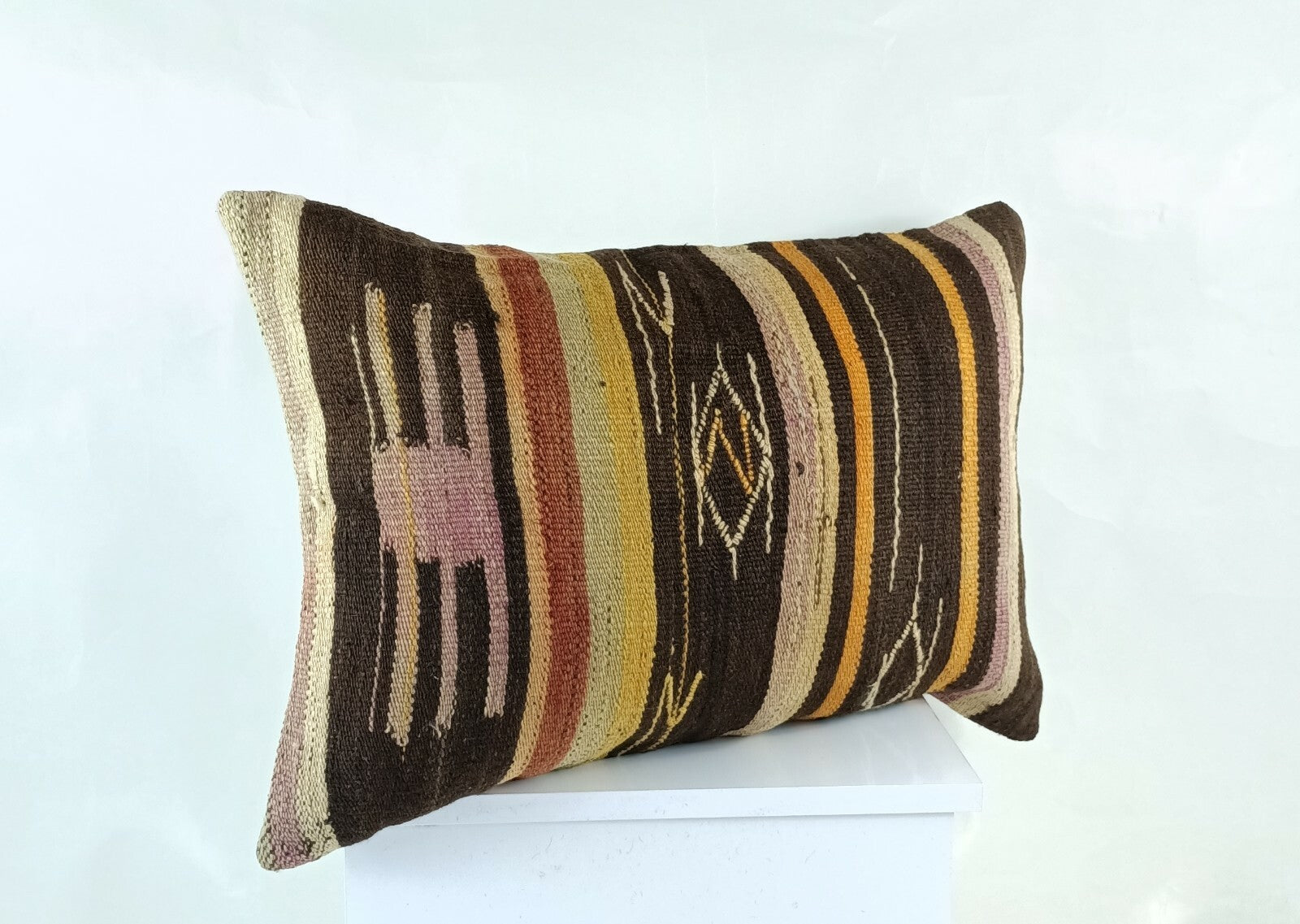 Oriental Ottoman Lumbar Pillow Cover 16x24 Handknotted Turkish Rug Cushion E1254