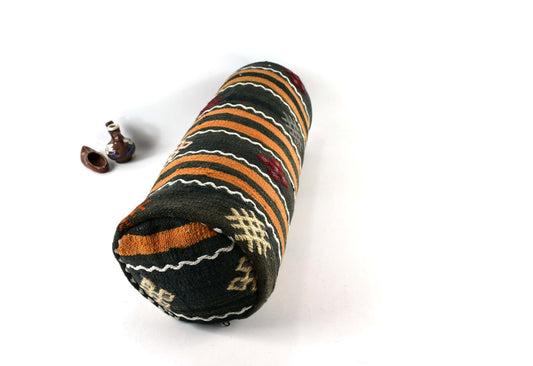 Kilim Bolster Pillow Cover 8x20 in Tribal Vintage Turkish Carpet Bolster Cushion