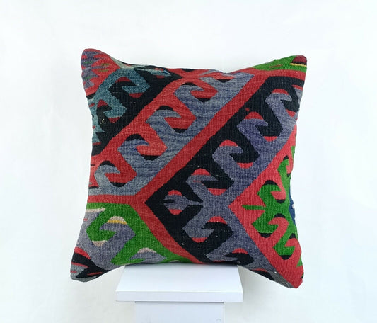 Throw Pillow Cover 18x18 Handmade Turkish Traditional Oushak Kilim Cushion A1438