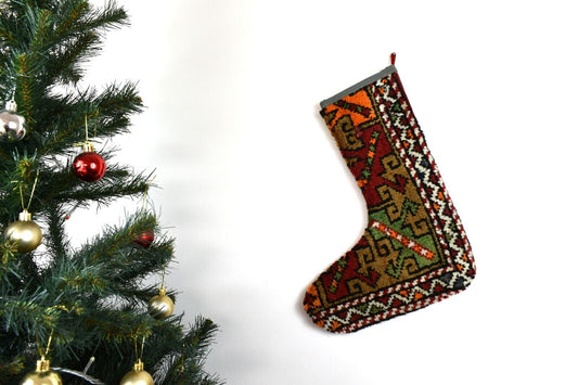 Kilim Christmas Stocking Vintage Rug Stocking Ethnic Decorative Xmas Socks S715