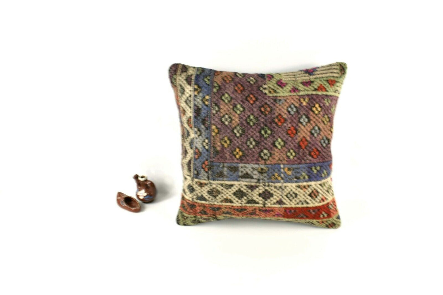 18x18 Kilim Pillow Cover Handknotten Vintage Pillow Oushak Kilim Pillow  A2847