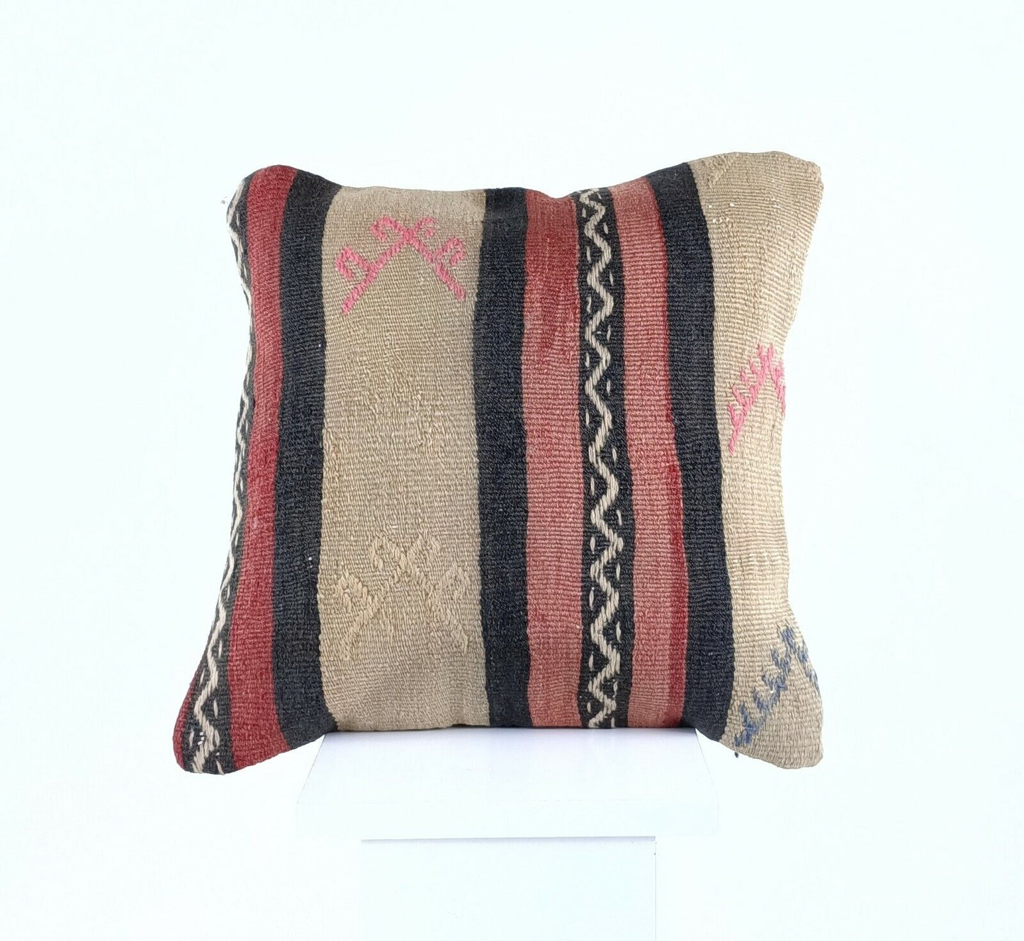 Kilim Pillow Cushion Case 16x16 in Handmade Turkish Traditional Wool Pillow A536