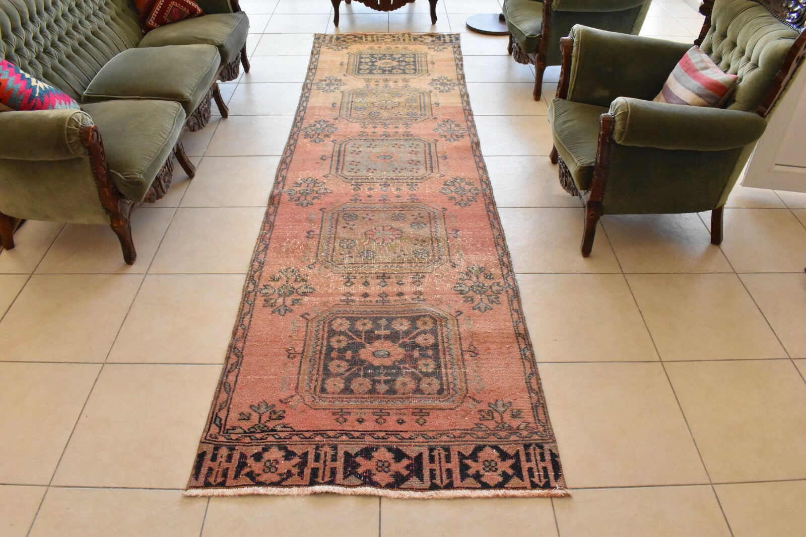 Traditional Handmade Runner Rug 3 x 11 ft Traditional Vintage Oushak Kilim C06