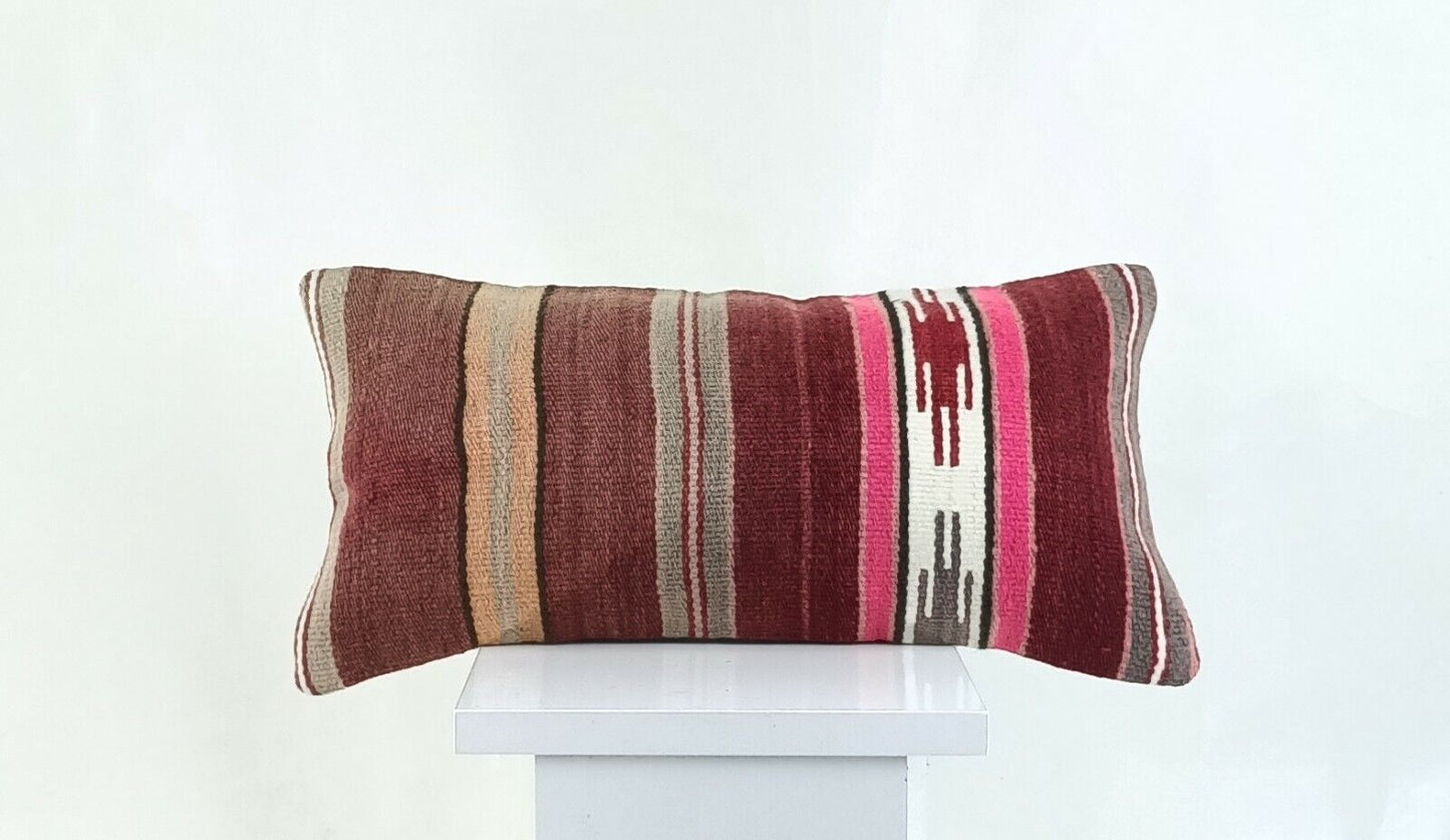 Kilim Pillow Cover 8x16 in Handmade Oriental Rug Tribal Ethnic Lumbar Case A1053