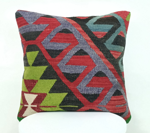 Kilim Pillow Cover 18x18 Anatolian Handmade Traditional Ottoman Cushion  A382