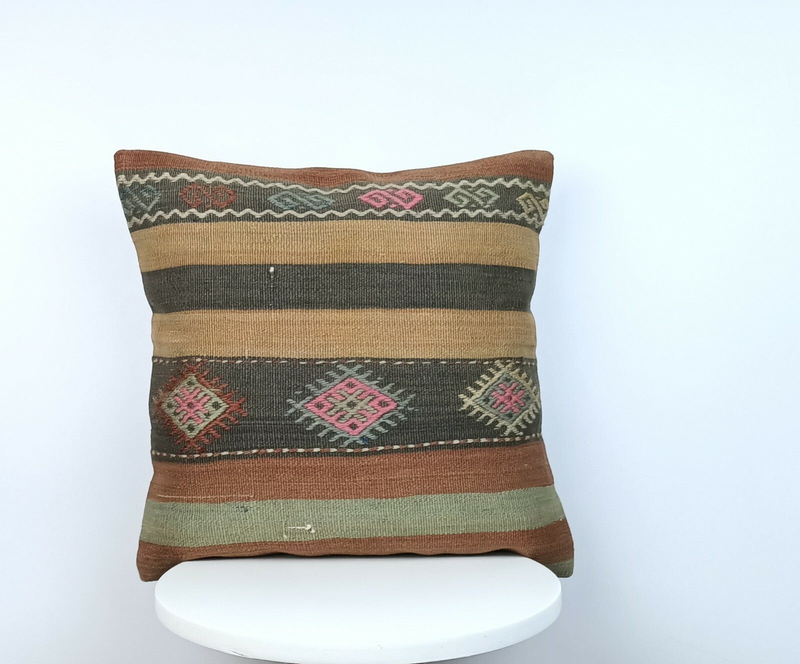 Traditional Kilim Cushion Cover 16x16 Handmade Turkish Tribal Pillow Cover E175