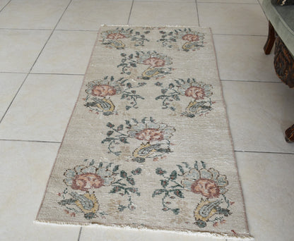 Vintage Oushak Rug 4x2 ft Turkish Floor Rug Faded Area Rug Oriental Rug