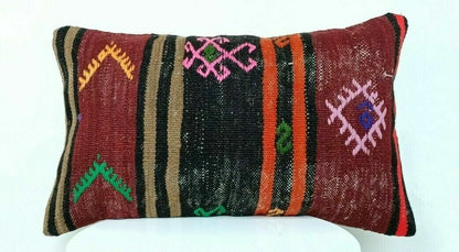 12x20 Kilim Lumbar Pillow Cover Handmade Traditional Oriental Wool Cushion E534