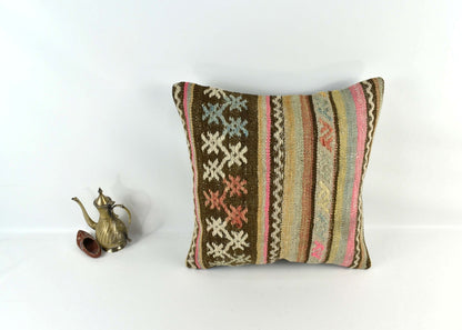 18"x18" Kilim Pillow Cover  Handmade Turkish Vintage Cushion Tribal Lumbar 3420