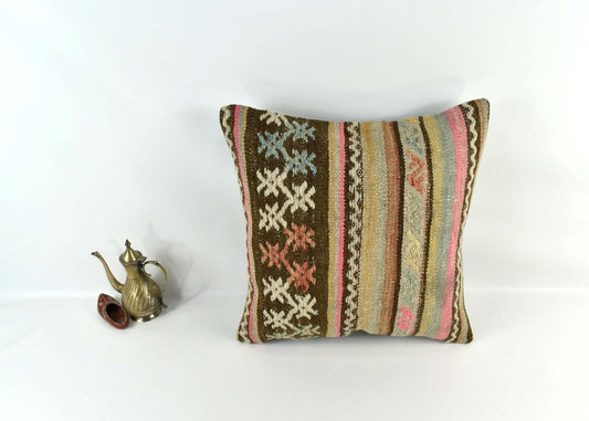 18"x18" Kilim Pillow Cover  Handmade Turkish Vintage Cushion Tribal Lumbar 3420