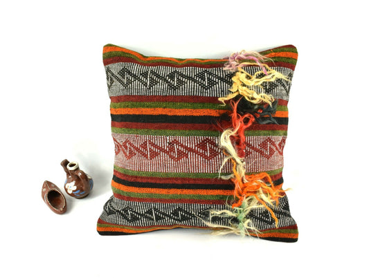 16x16 Kilim Pillow Cover Decorative Vintage Handknotten Bohemian Cushion A2467