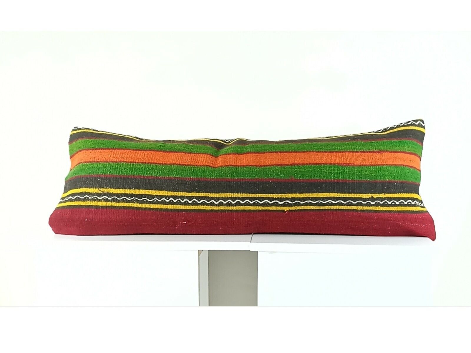 Lumbar Pillow Cover 12x36 Handknotted Kilim Rug Boho Wool Vintage Cushion A1106