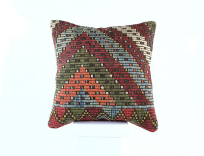18"x18" Kilim Pillow Cover  Handmade Turkish Vintage Cushion Tribal Lumbar 1827