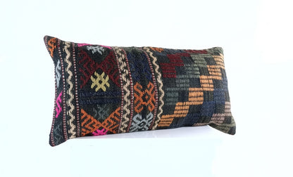 12x24 Kilim Lumbar Cushion Cover Turkish Tribal Vintage Ethnic Pillow E909
