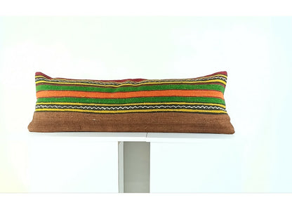 Kilim Pillow Cover 12x36 Handmade Oushak Decorative Rug Lumbar Cushion A1076