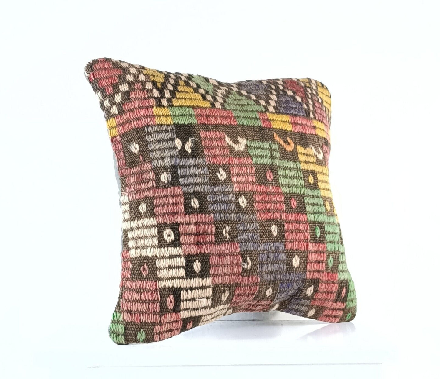 14"x14" Kilim Pillow Cover Handmade Turkish Tribal Ethnic Boho Rug Cushion E1306