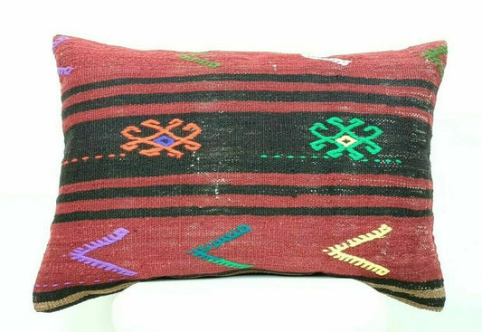 16x24 Kilim Lumbar Pillow Handmade Turkish Rug Tribal Bohemian Cushion Case E462