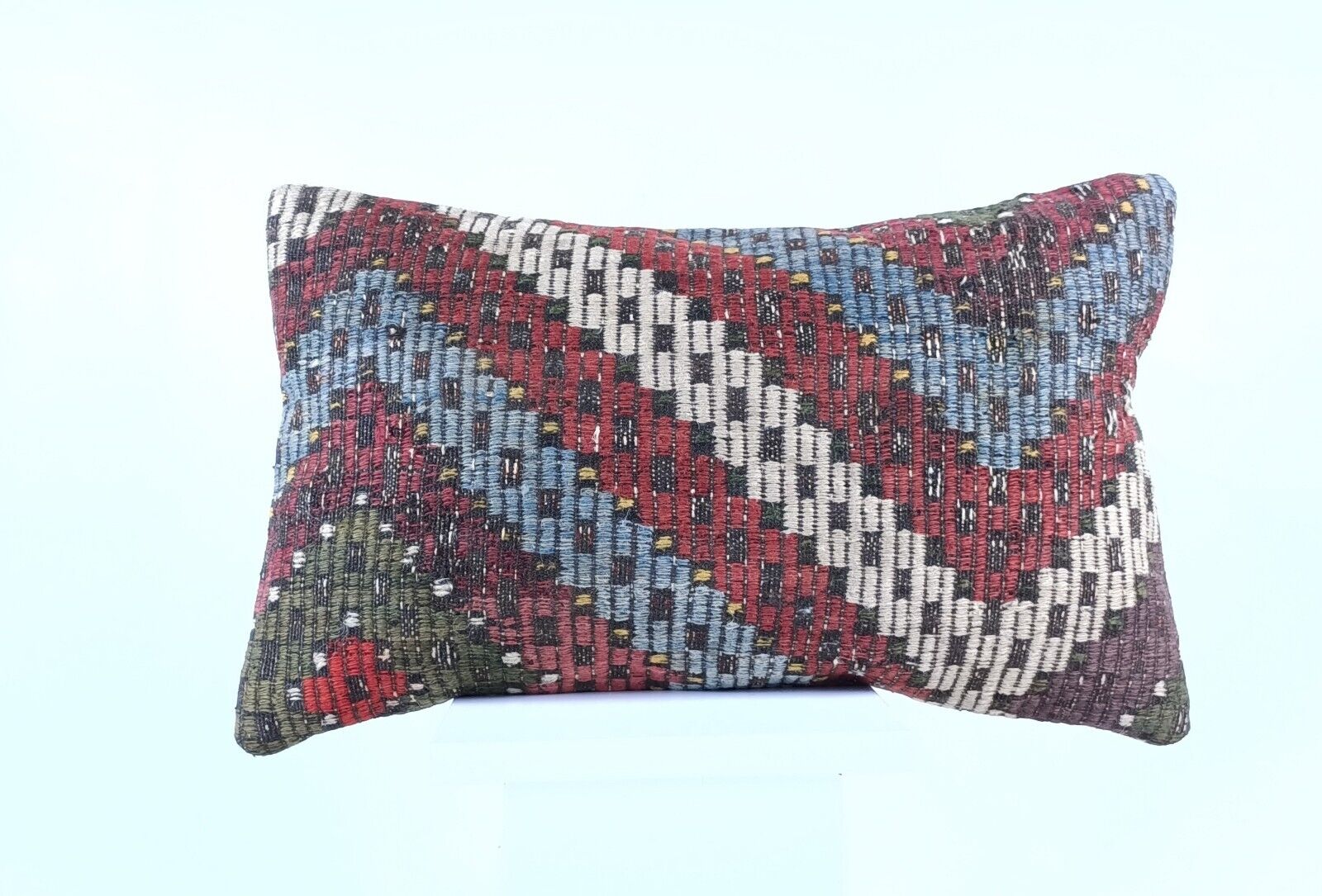 Kilim Pillow Cover 12x20 Handmade Turkish Rug Boho Ethnic Lumbar Cushion 1902