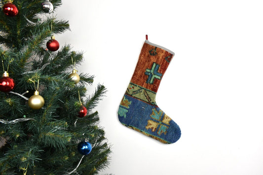 Kilim Christmas Stocking Vintage Rug Stocking Ethnic Decorative Xmas Socks S949