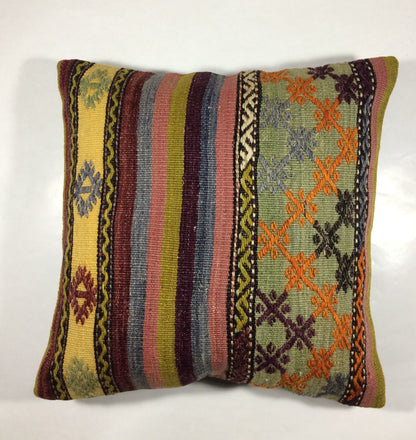 18"x18" Kilim Pillow Cover  Handmade Turkish Vintage Cushion Tribal Lumbar 676