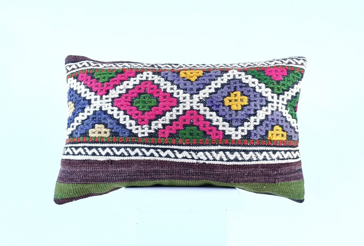 Kilim Pillow Cover 12x20 Handmade Turkish Rug Boho Ethnic Lumbar Cushion 1934