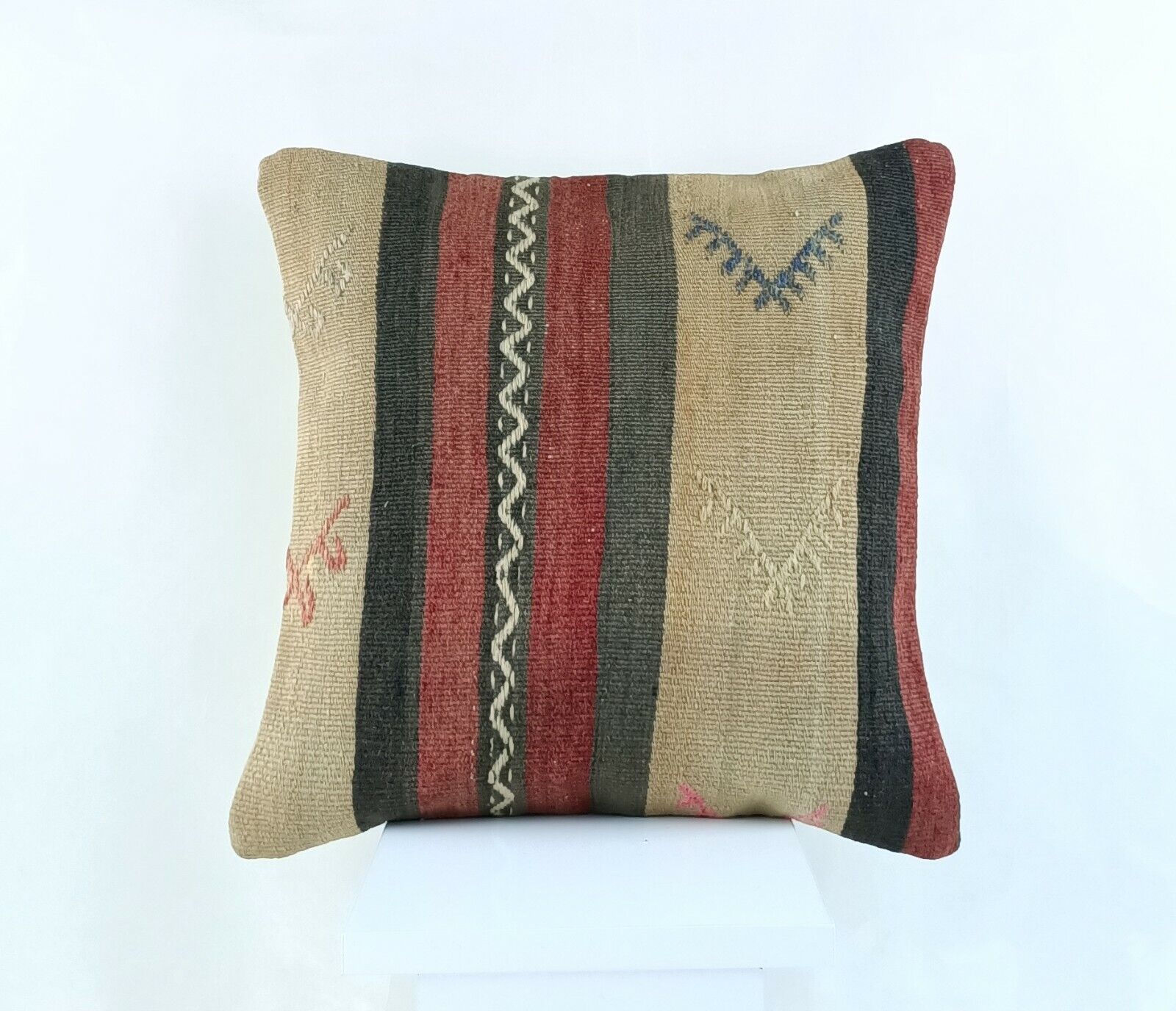 Kilim Pillow Cover 16x16 Handmade Turkish Home Decorative Wool Sofa Cushion A814