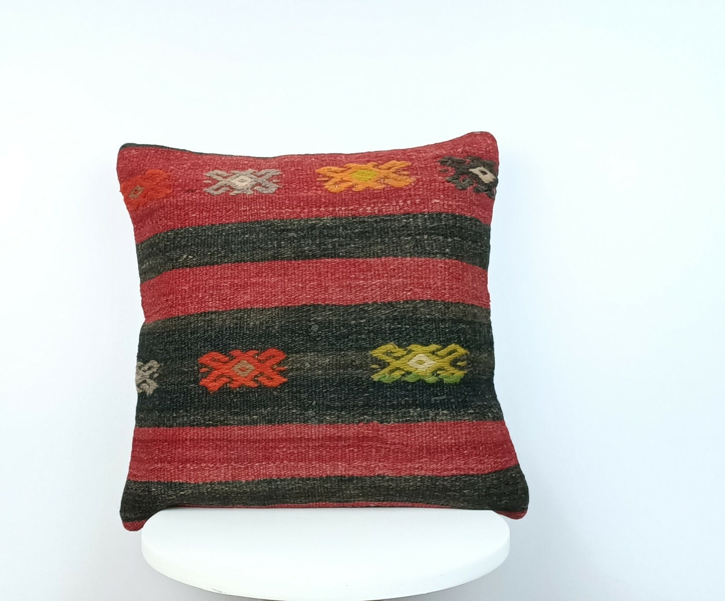 Traditional Kilim Cushion Cover 16x16 Handmade Turkish Tribal Pillow Cover E172