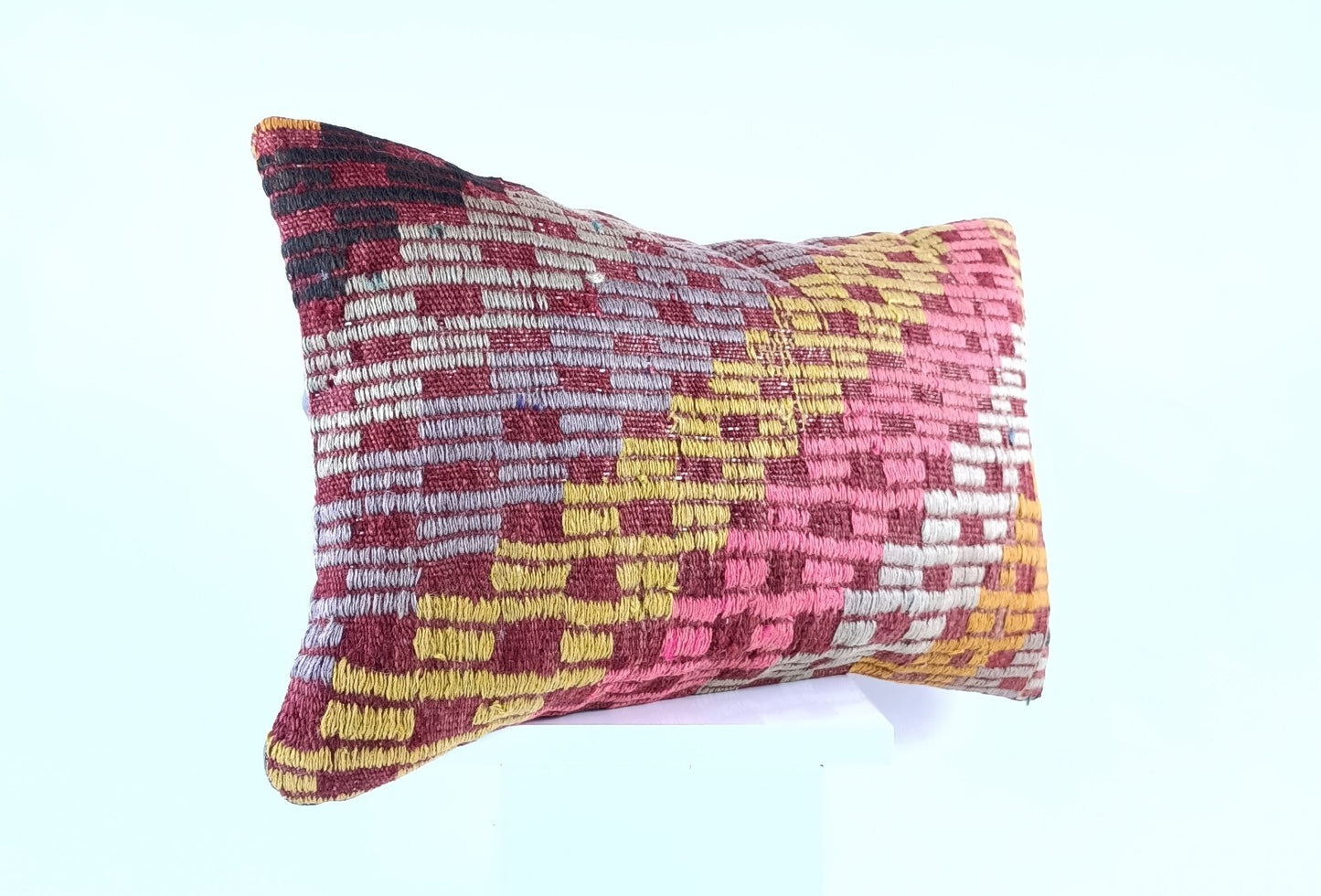 Kilim Pillow Cover 12x20 Handmade Turkish Rug Boho Ethnic Lumbar Cushion 1908