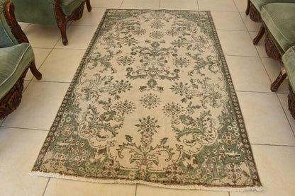 Handmade Vintage Oushak Runner 3.6 x 6.4 ft  Accent Beige Green Area Rug C22