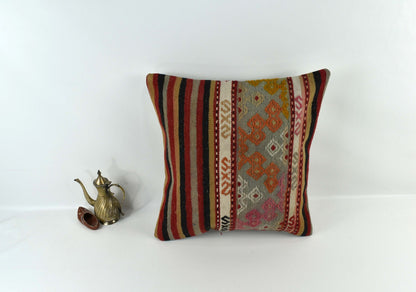 18"x18" Kilim Pillow Cover  Handmade Turkish Vintage Cushion Tribal Lumbar 3397
