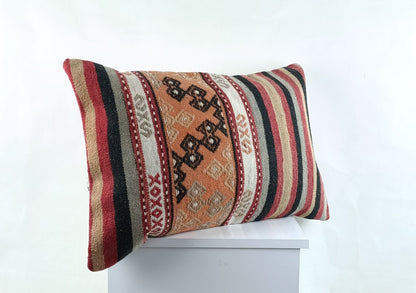Kilim Pillow Cover 16x24 in Traditional Handmade Anatolian Lumbar Cushion A1453