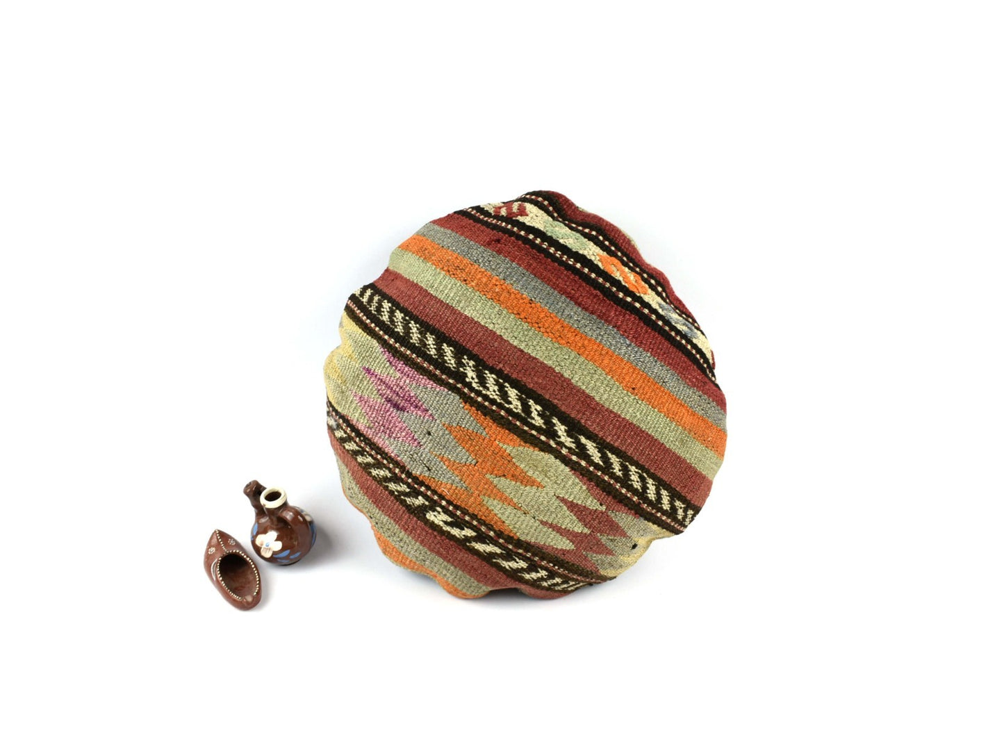Kilim Round Pillow Cover 18" in Tribal Vintage Turkish Carpet Round Cushion 4950