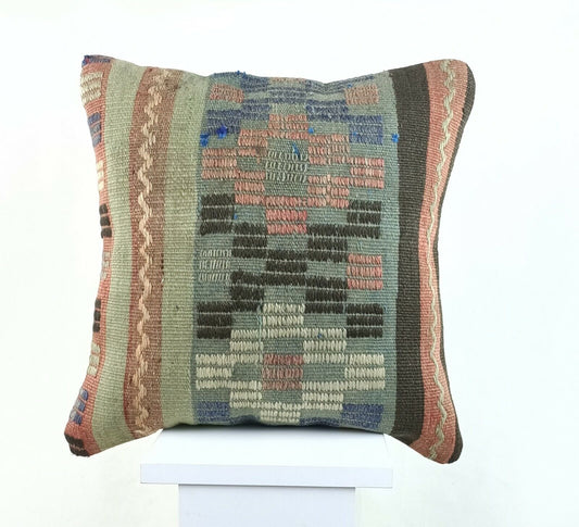 Kilim Pillow Cover 16x16 Oriental Traditional Handmade Bohemian Cushion A1152