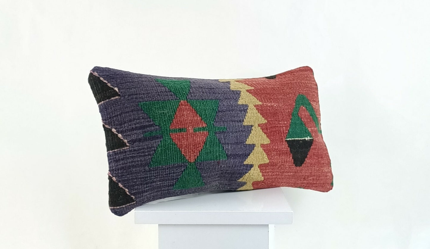 Kilim Pillow Cover 8x16 in Handmade Oriental Rug Tribal Ethnic Lumbar Case A1050
