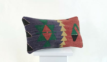 Kilim Pillow Cover 8x16 in Handmade Oriental Rug Tribal Ethnic Lumbar Case A1050