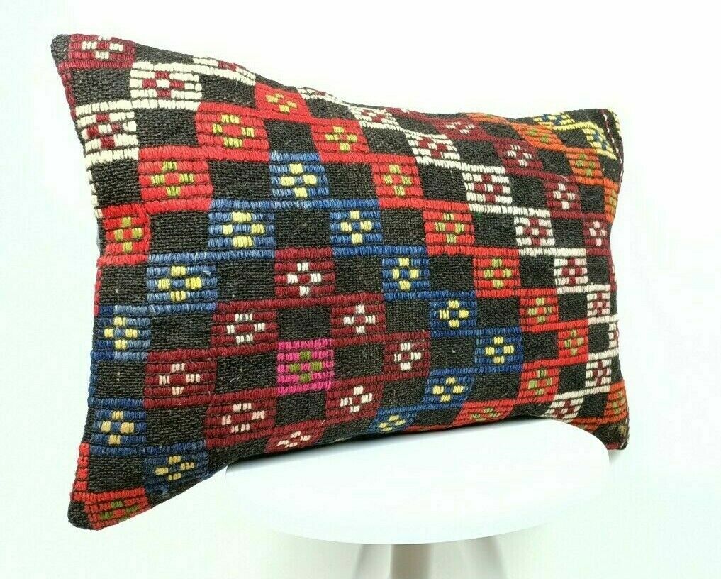 Kilim Lumbar Pillow Handknotted Oushak Rug Oriental Bohemian Ethinc Cushion E510