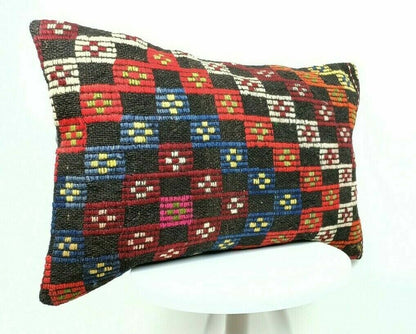 Kilim Lumbar Pillow Handknotted Oushak Rug Oriental Bohemian Ethinc Cushion E510