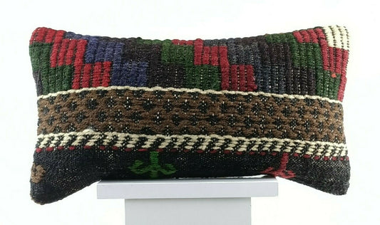8"x16" Kilim Pillow Cover Handwoven Turkish Rug Traditional Oriental Lumbar E734