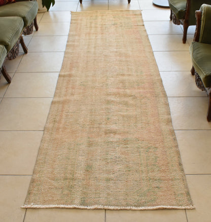 Vintage Oushak Runner 3 x 10.4 ft Handmade Wool Turkish Long Floor Rug C19