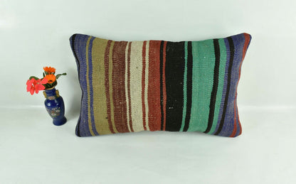 Kilim Pillow Cover 12x20 Turkish Handmade Vintage Couch Lumbar Cushion  A1864