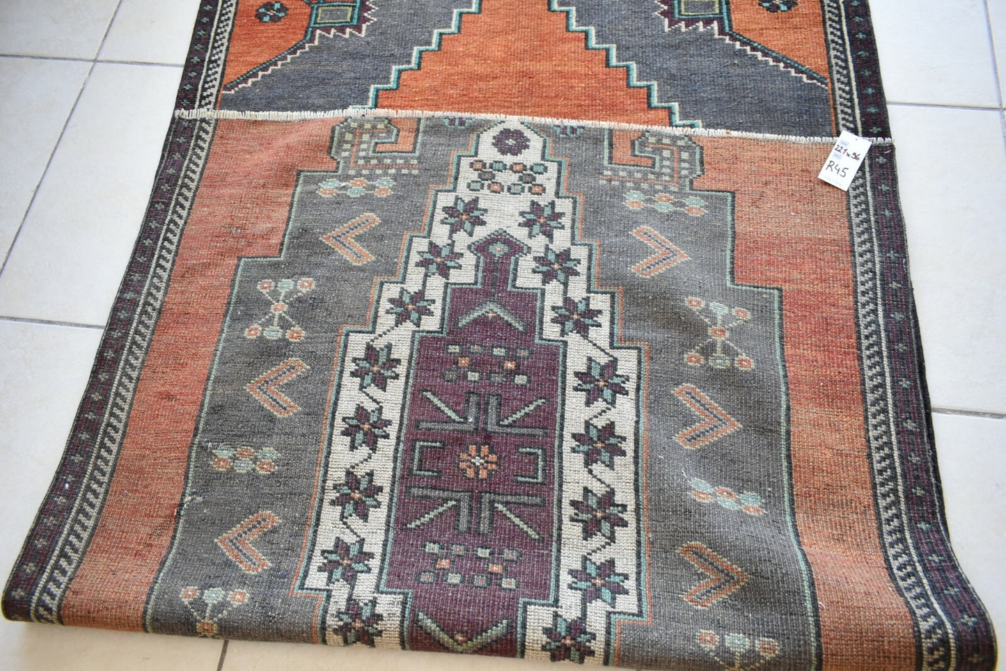 Small Turkish Runner 7.2x3.1 ft Vintage Runner Hallway Runner Handwoven Rug R45