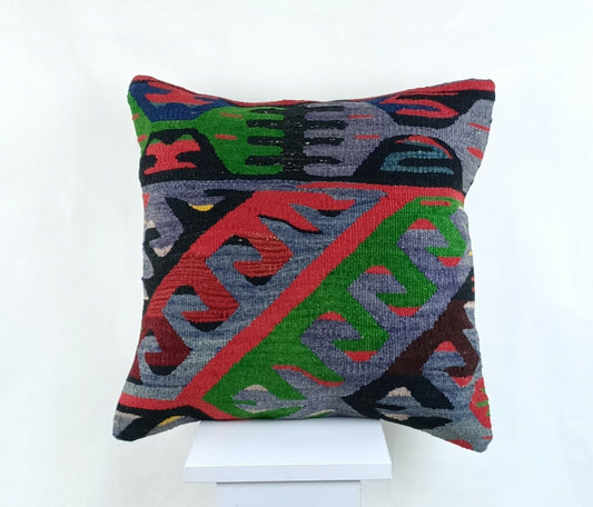 Throw Pillow Cover 18x18 Handmade Turkish Traditional Oushak Kilim Cushion A1435