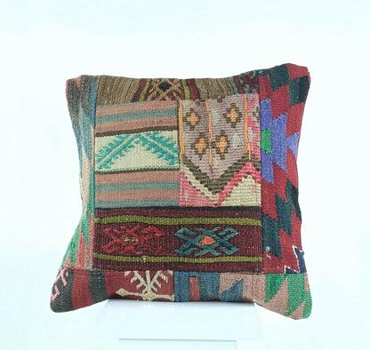 Oushak Kilim Pillow Cover 16x16 Handmade Anatolian Traditonal Wool Cushion A447