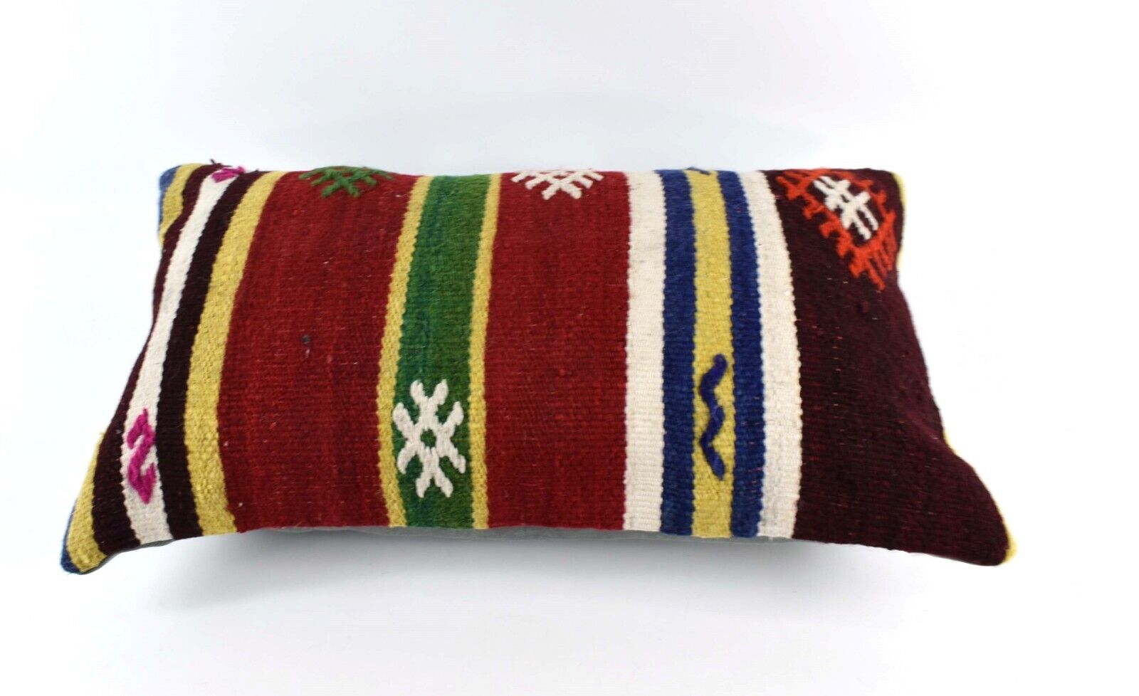 Kilim Pillow Cover 12x20 Handmade Turkish Rug Boho Ethnic Lumbar Cushion 4428