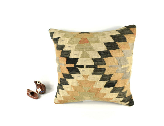 Kilim Pillow Cover 18x18 Decorative Vintage Pillow Oushak Rug Pillow A2872
