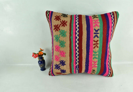 Kilim Pillow Cover 20x20 Home Decorative Handmade Ethnic Oushak Rug Pillow A1870