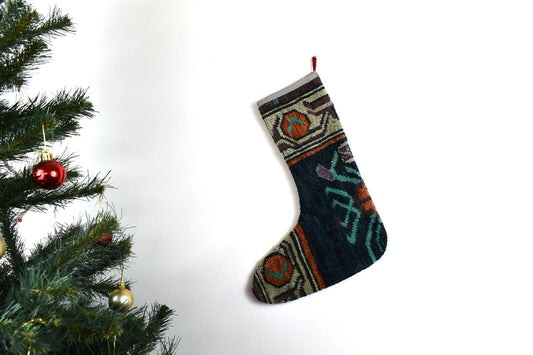 Kilim Christmas Stocking Vintage Rug Stocking Ethnic Decorative Xmas Socks S619