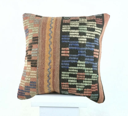 Kilim Pillow Cover 16x16 Oriental Traditional Handmade Bohemian Cushion A1146